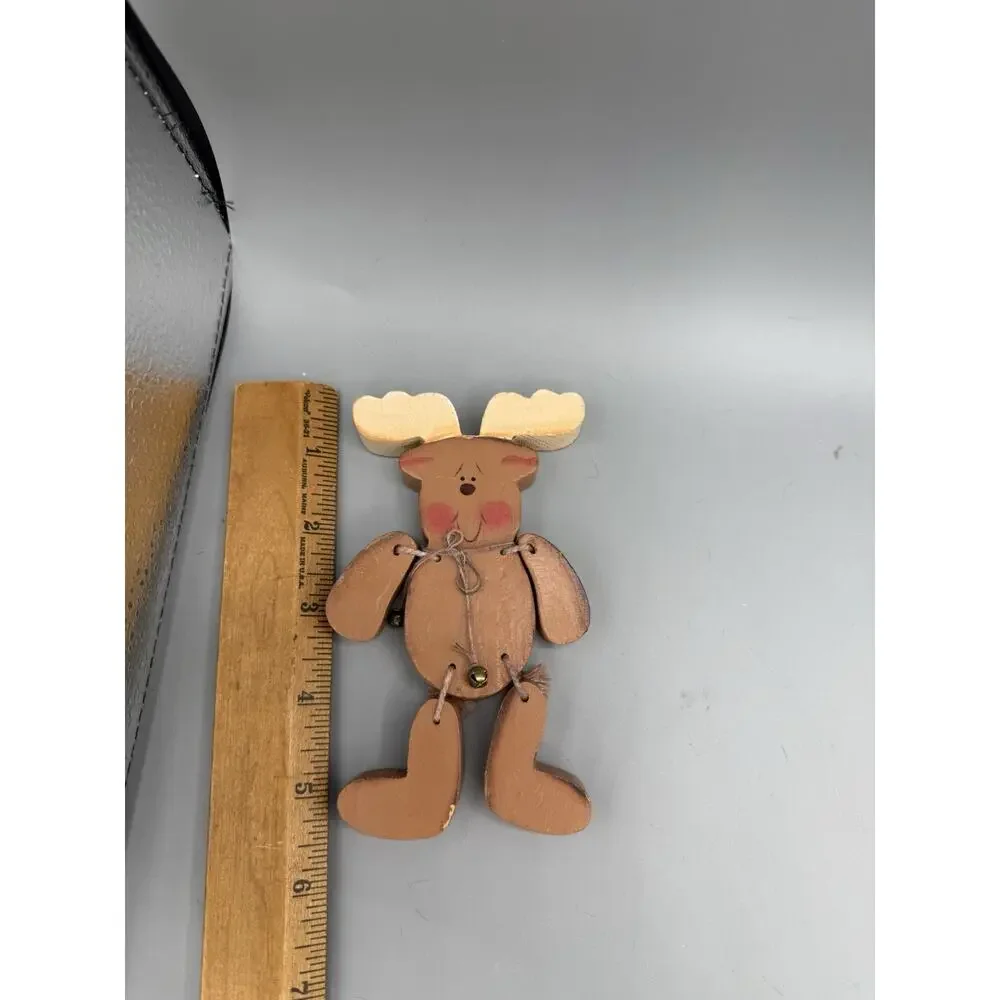 From the Heart Knotty Mooshan Jointed Wooden Moose Ornaments Set of 2 Vintage